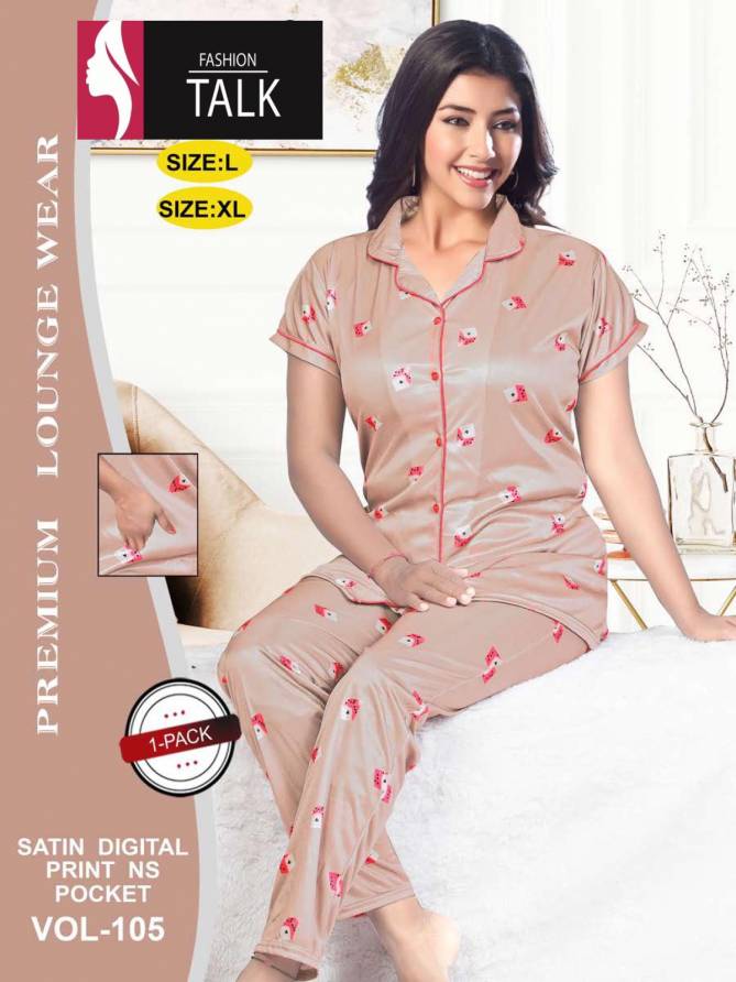 Ft Satin Digital Print Ns Pocket 105 Night Wear Satin Night Dress Collection